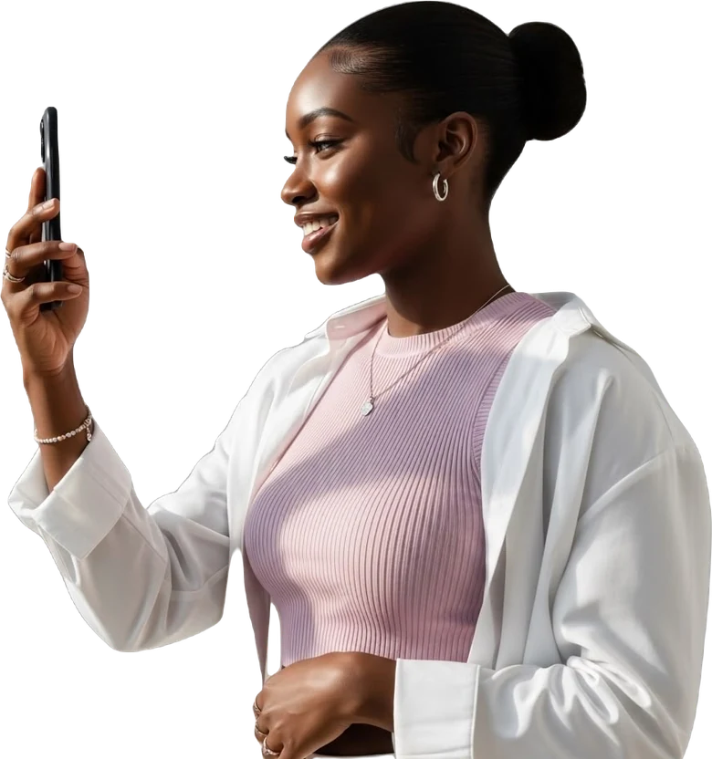 Smiling customer holding a phone
